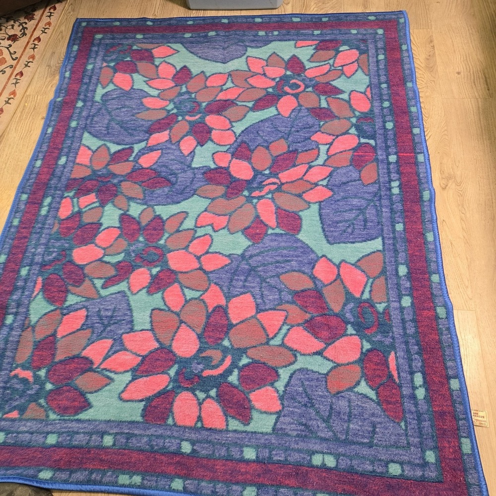 Vintage SAN MARCOS Blanket Stained Glass Floral Multicolor Colorful Throw 73x53"